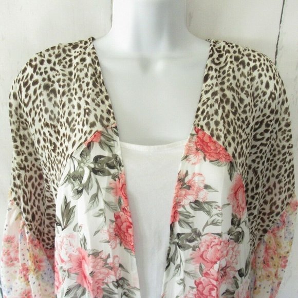 Umgee Kimono Floral Animal Print Boho Peasant Plus - Picture 3 of 8
